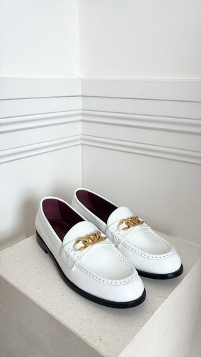 Valentino Garavani White Leather Logo Loafers, 40.5