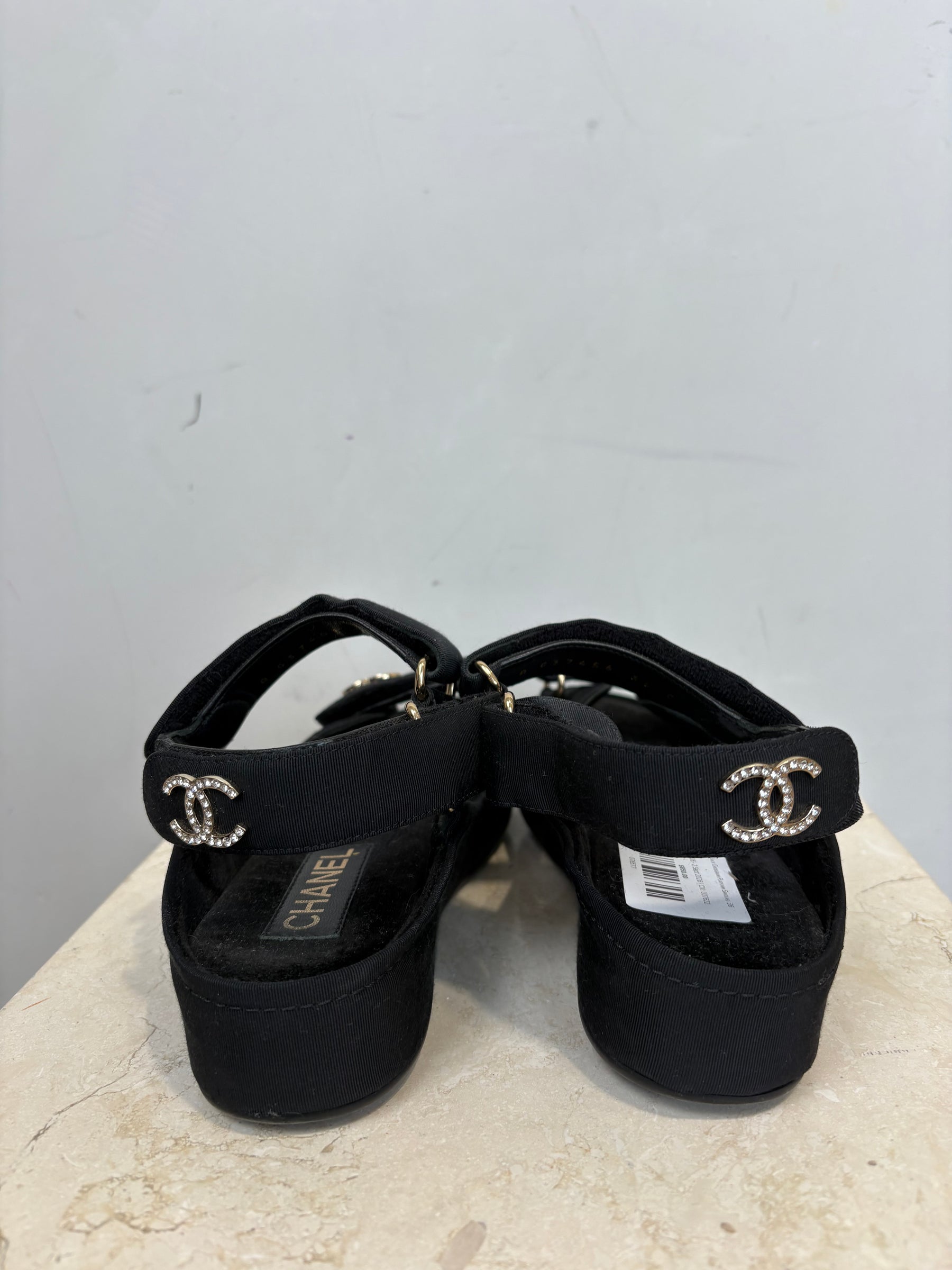 Chanel Black Grosgrain Platform Sandlas, 36