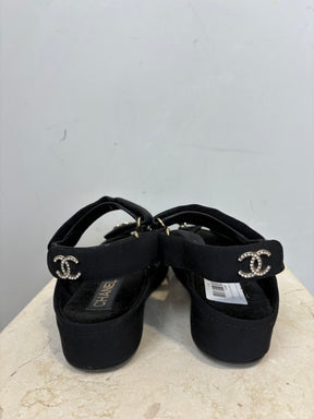 Chanel Black Grosgrain Platform Sandlas, 36
