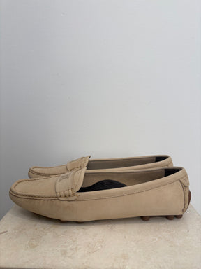 Céline Beige Suede Logo Driving Shoes, 40