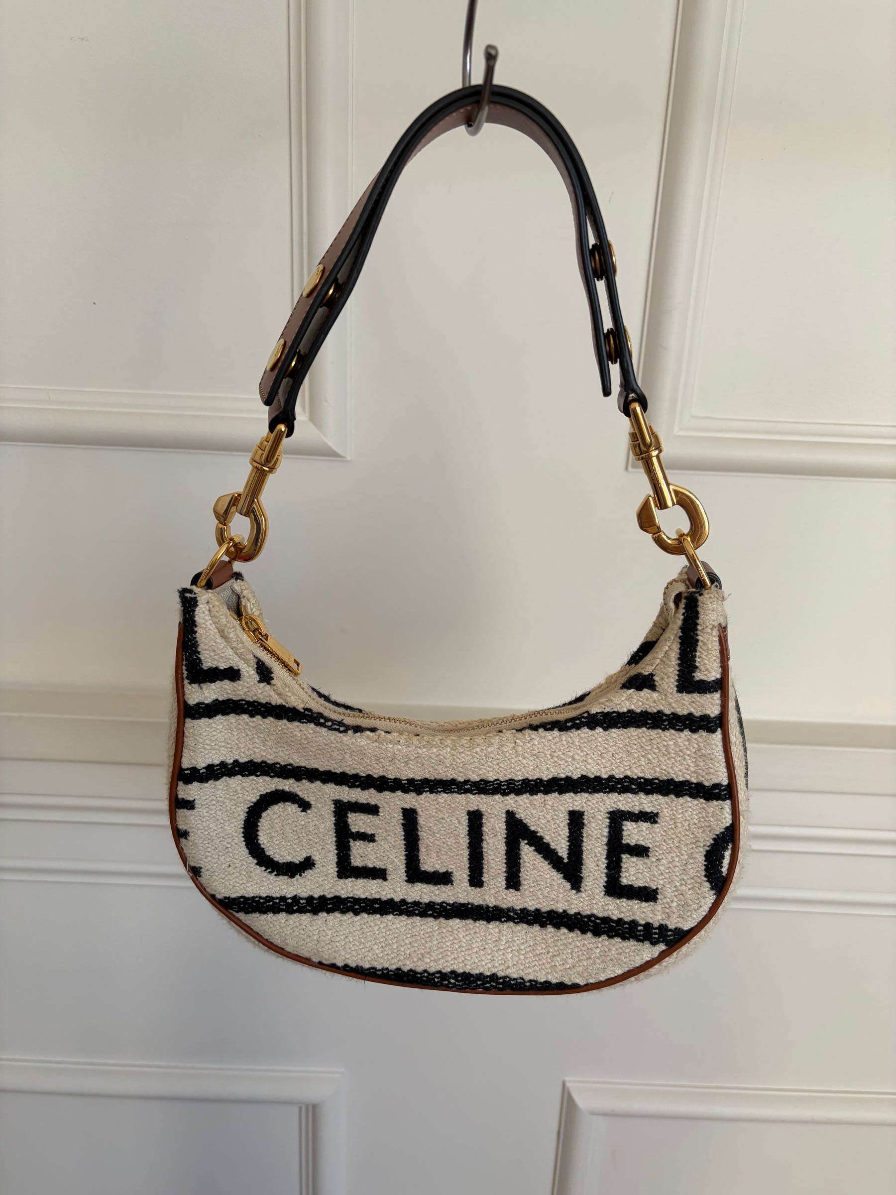 Celine Logo Ava Bag Cream Black