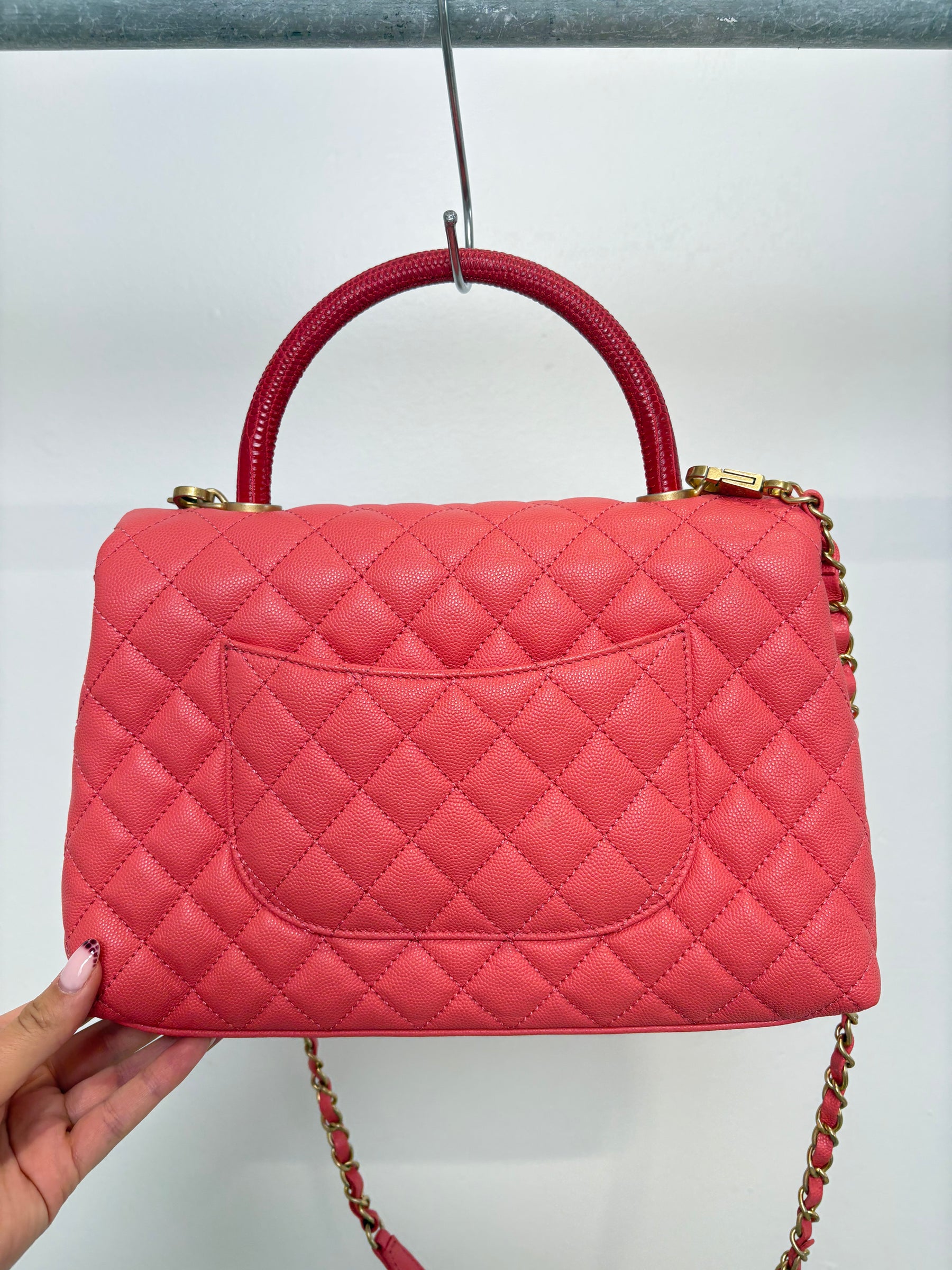 Chanel Coral Caviar Leather Medium Coco Handle Bag
