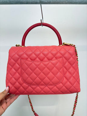 Chanel Coral Caviar Leather Medium Coco Handle Bag