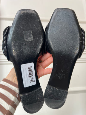 Valentino Black Leather Rose Atelier Slides, 39