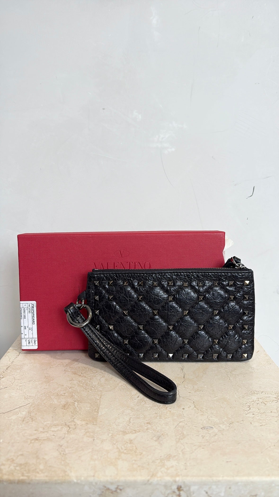 Valentino Rockstud Wristlet Pouch Black