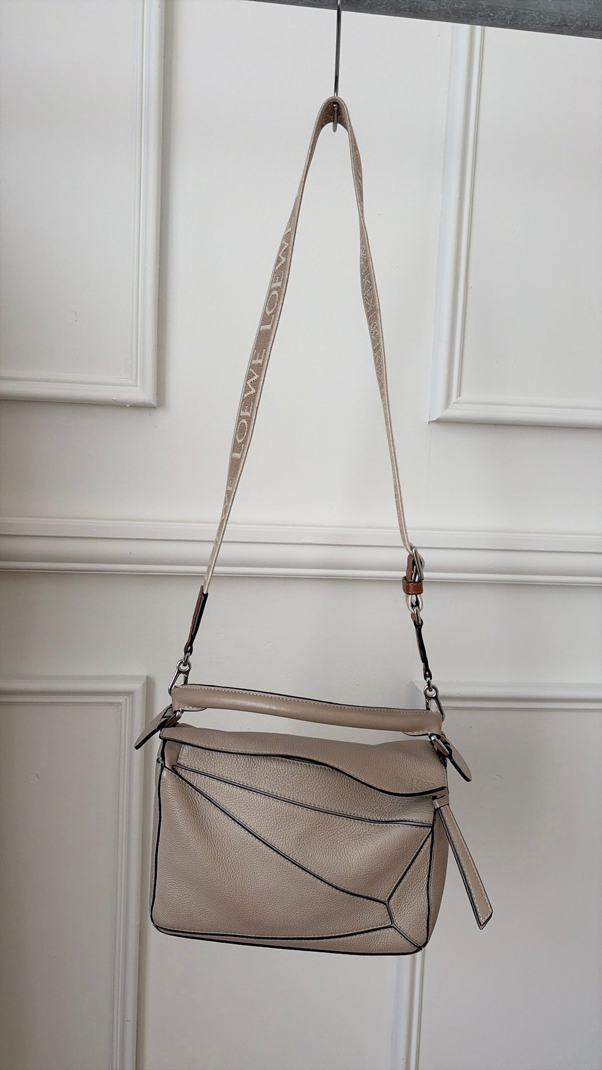 Loewe Small Puzzle Bag In Light Taupe With Anagram Strap