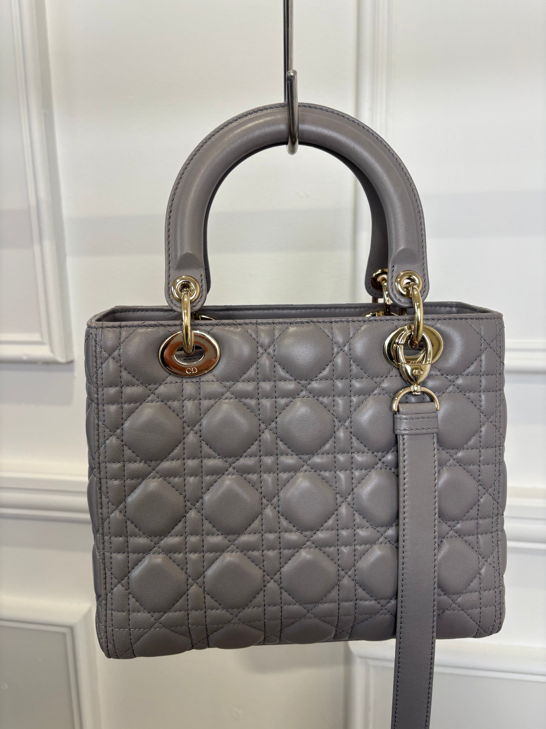 Dior Grey Cannage Quilted Medium Lady Dior