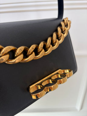 Alexander McQueen Black Leather Knuckle Chain Top Handle Shoulder Bag