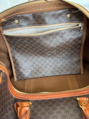 Celine Triomphe Canvas and Tan Leather Trim Duffle Bag