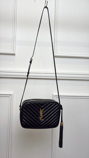 Saint Laurent Black Chevron Quilted Leather Lou Lou Camera Bag