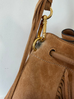 Jimmy Choo Toffee Suede Fringed Cinch Medium Bag