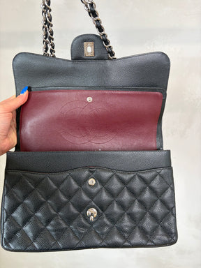 Chanel Jumbo Carviar Double Flap Bag Black Silver HW