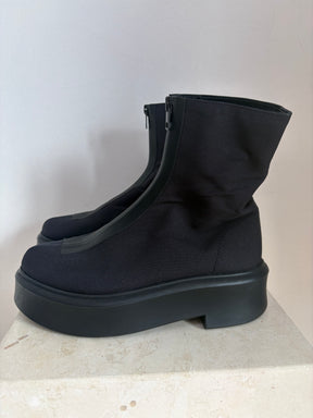 The Row Zipped Navy Canvas Ankle Boot, 38.5