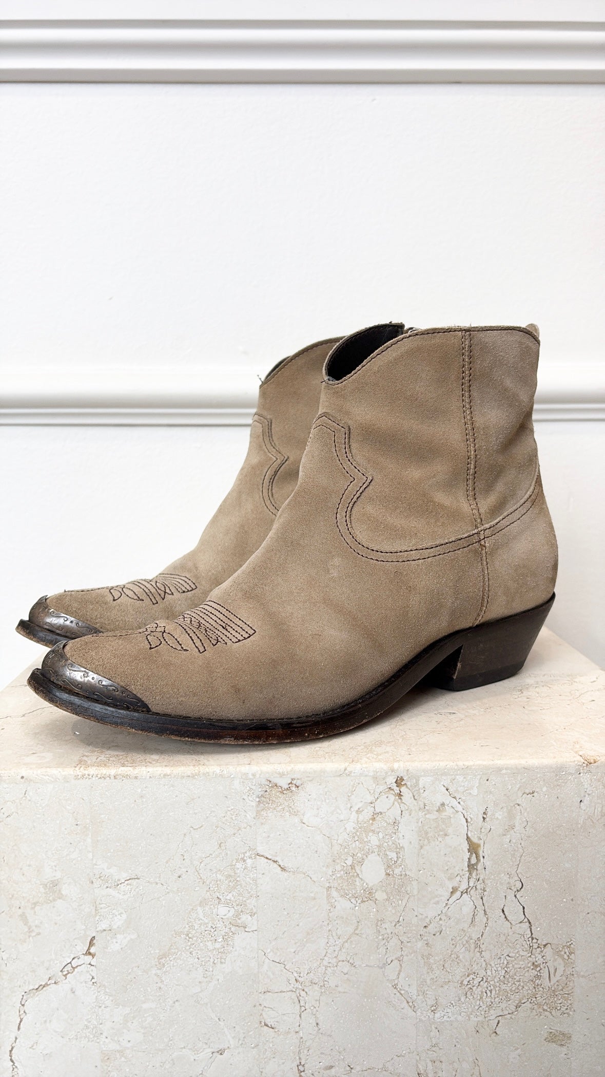 golden goose Zip Booties In Tan Suede, 37