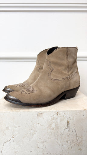 golden goose Zip Booties In Tan Suede, 37