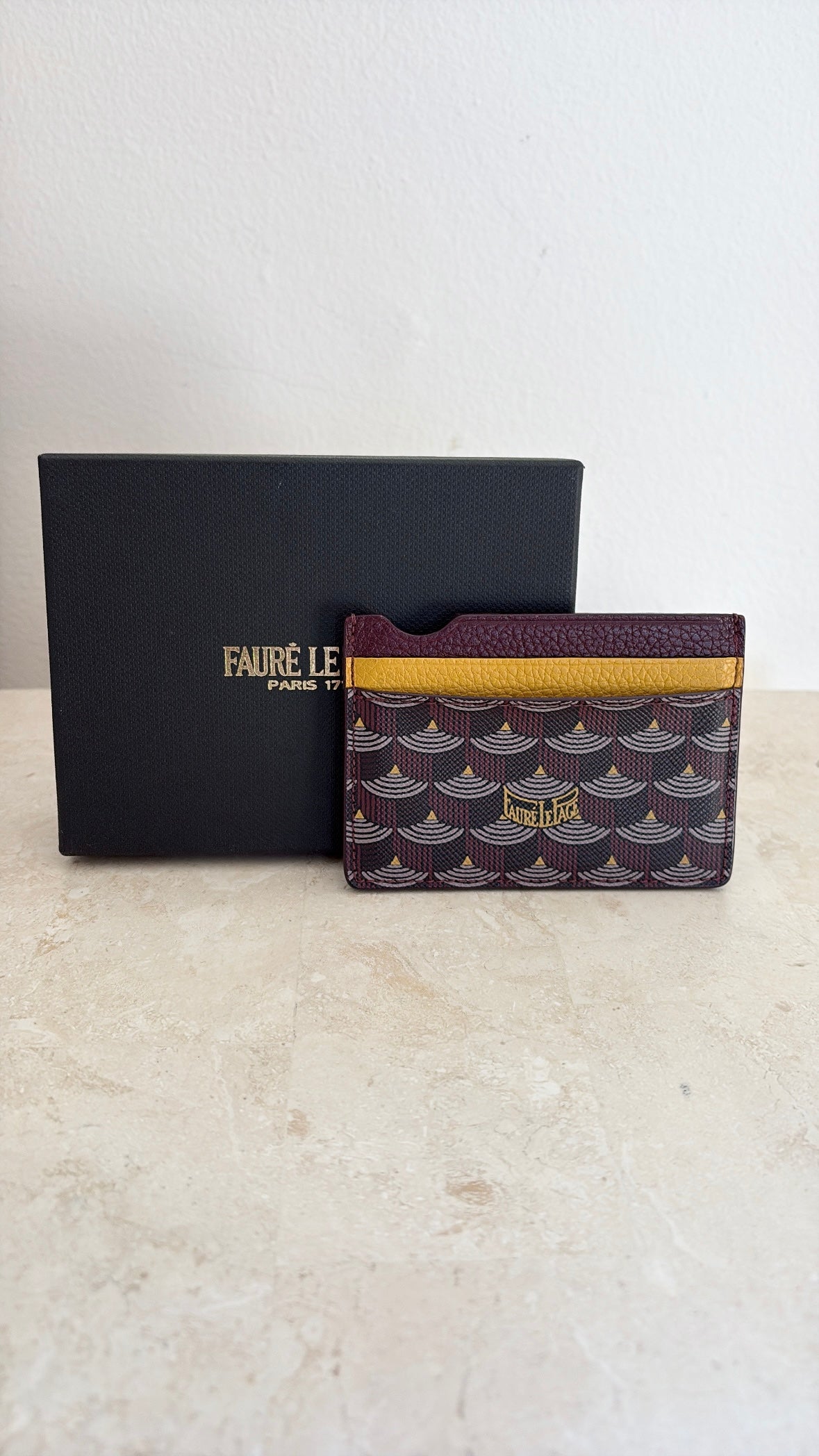 Faurè Le Page Burgundy and Yellow Canvas and Leather Cardholder