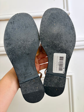 Hermès Tan Leather Embroidered Santorini Sandals, 37