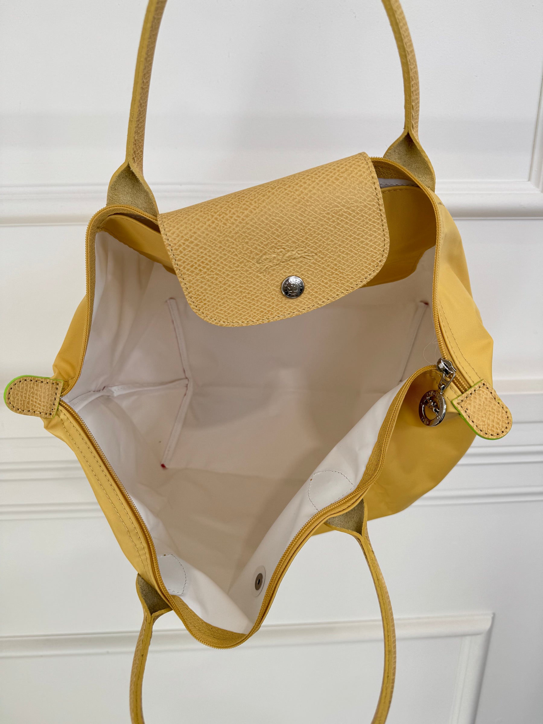 Longchamp Yellow Leather and Nylon Pliage Tote