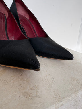 Celine Black Textured Fabric Pumps, 39.5