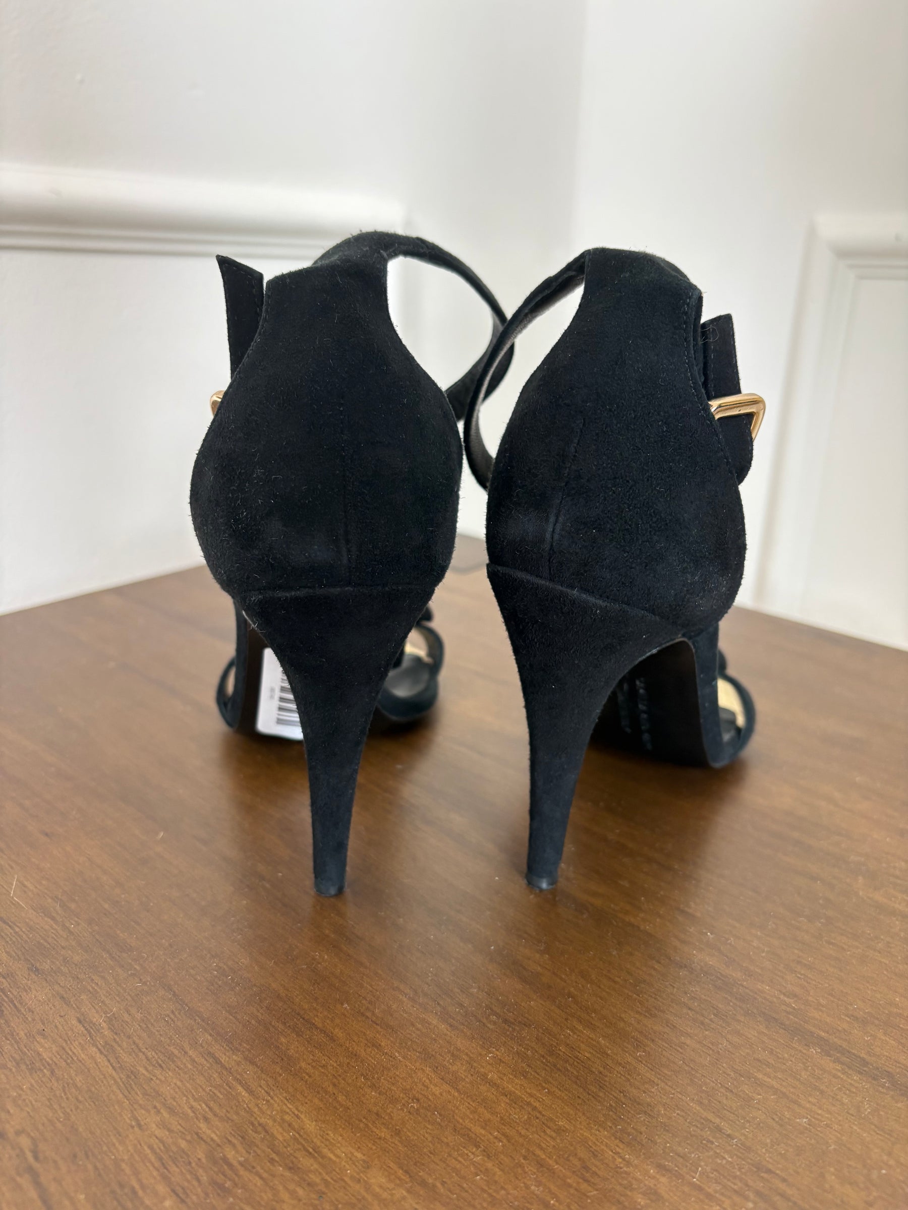 Camilla and Marc Suede T Bar Pom Pom Ankle Strap Heels, 40