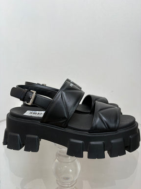 Prada Black Chunky Monolith Sandals, 38.5