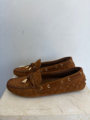 Louis Vuitton Monagram Suede Loafers Brown, 38.5