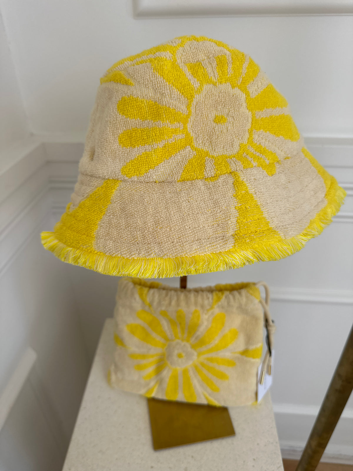 Zimmermann Floral Print Cotton Terry Pouch And Hat Yellow, OS