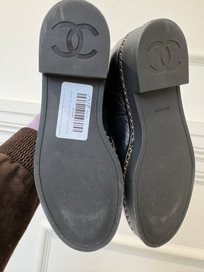Chanel Black Leather Chain Detail Lace Up Shoe, 37 C
