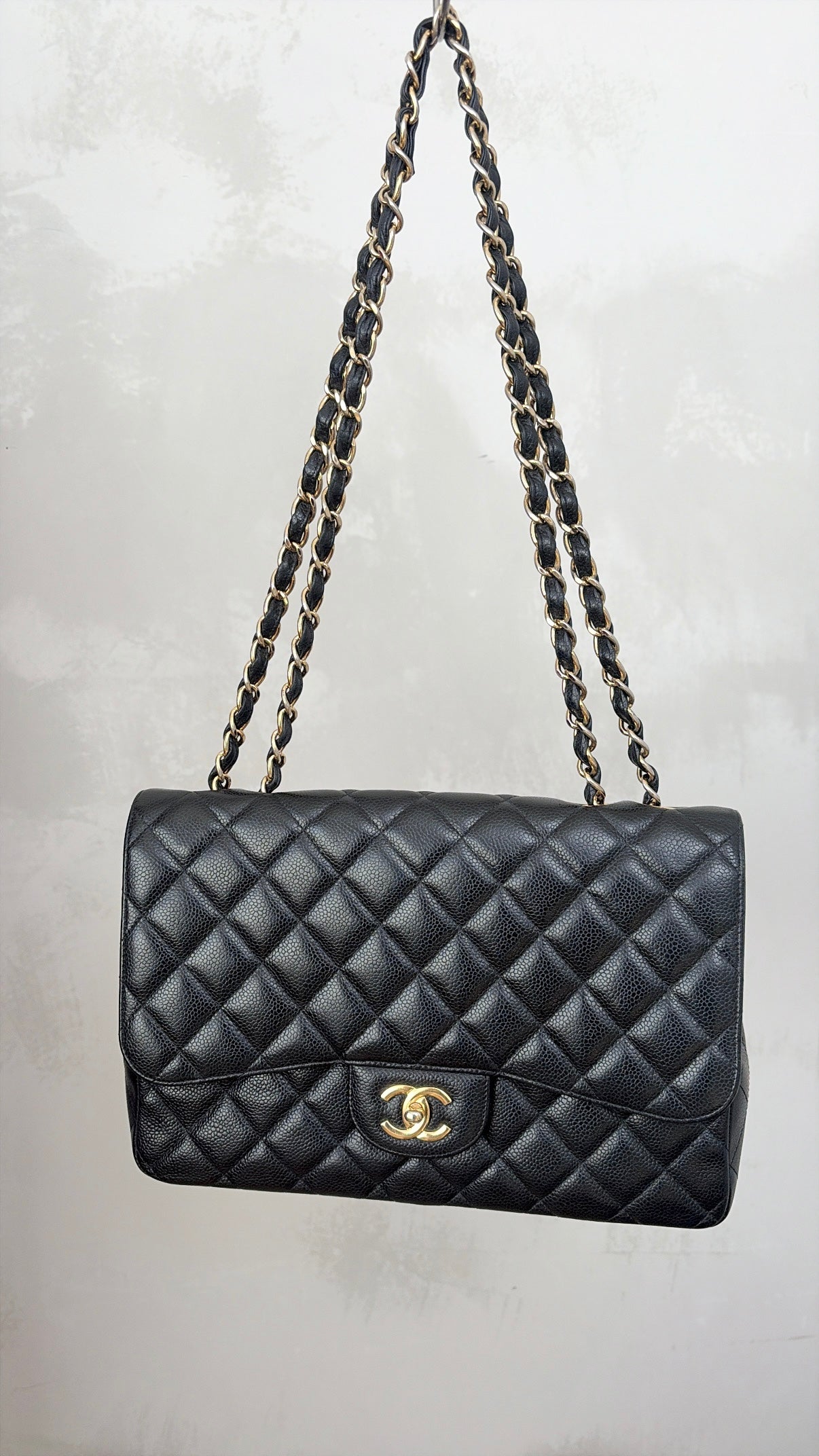 Chanel Black Caviar Leather Jumbo Flap Bag with Gold Hardware