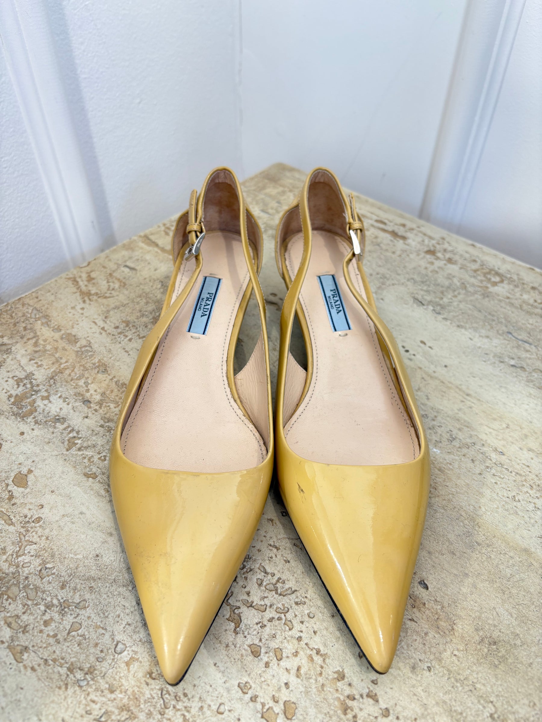 Prada Almond Patent Pointed Kitten Heel, 39