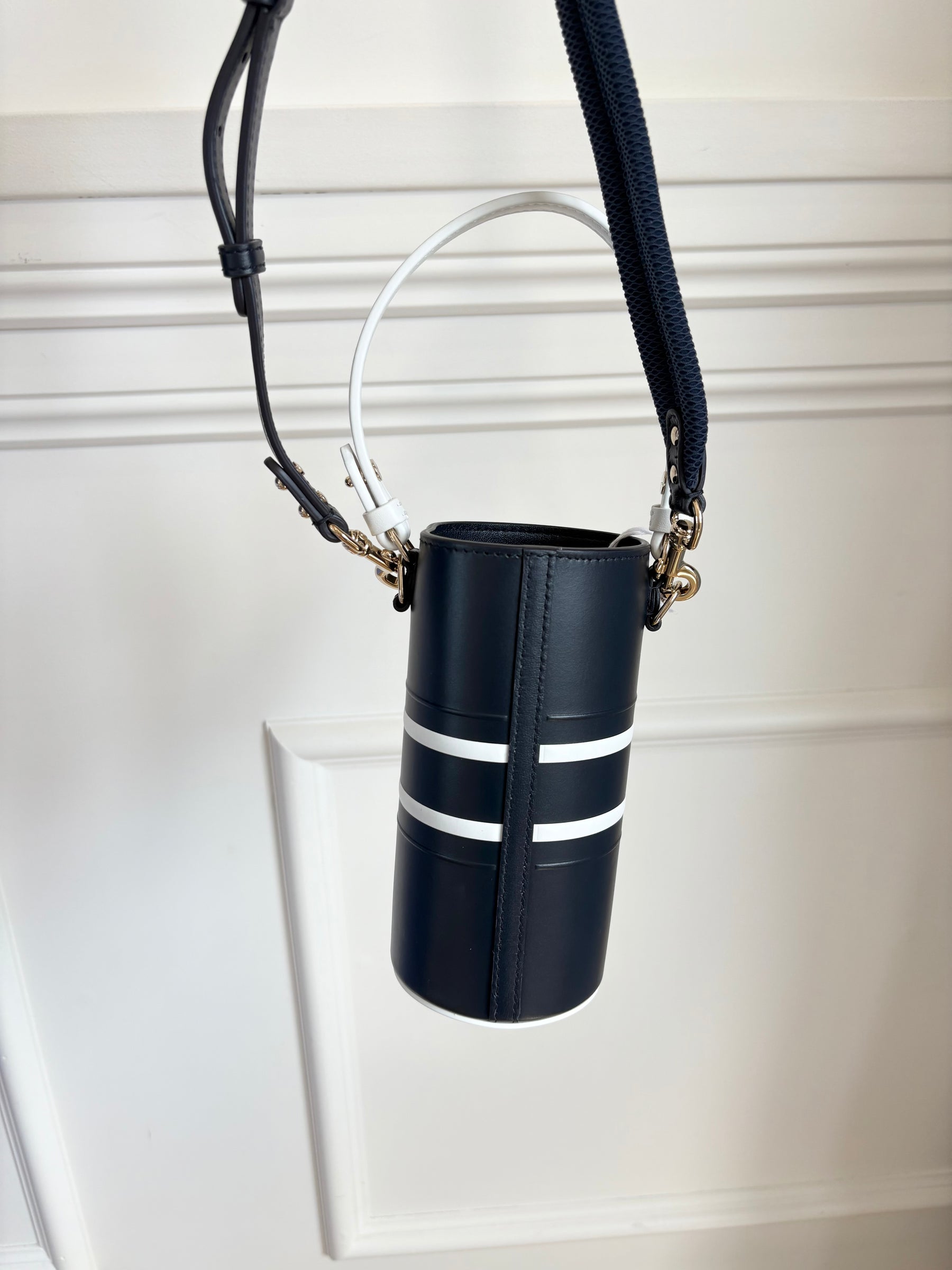 Dior Navy Leather Logo Crossbody Mini Bucket Bag