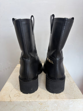 Chanel Black Leather Ankle Boots, 38 C