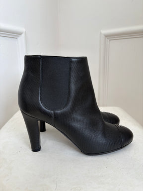 Chanel Black Leather CC Cap Toe Ankle Boots, 38