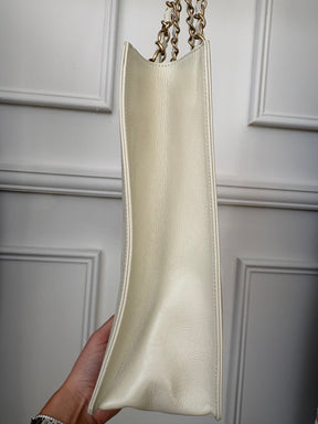 Chanel Cream Logo Shopper Chain Tote
