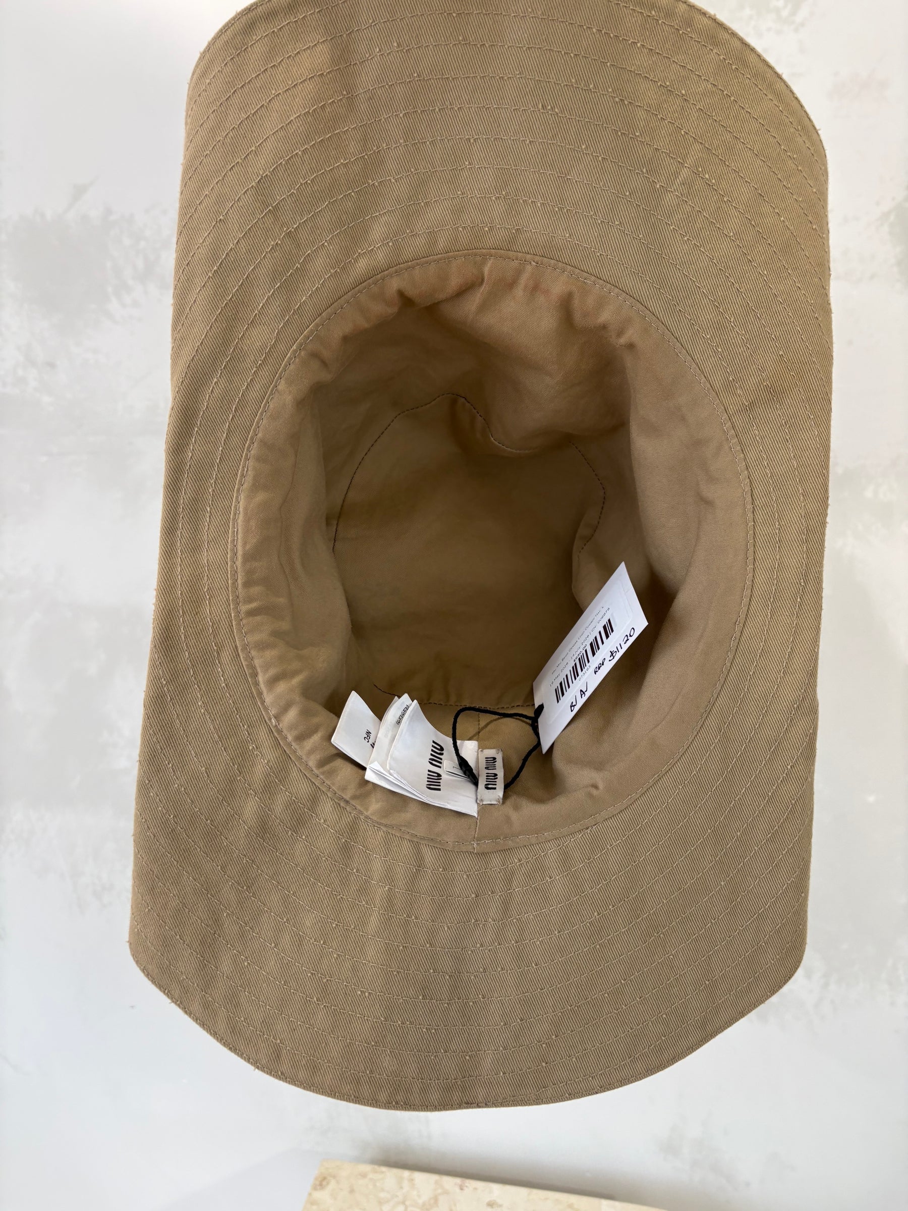 Miu Miu Beige Canvas Logo Cowboy Hat, L