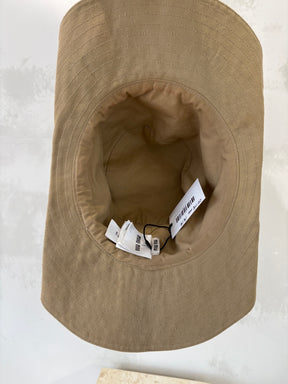 Miu Miu Beige Canvas Logo Cowboy Hat, L