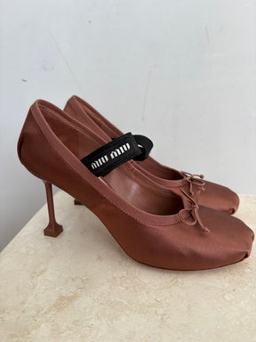 Miu Miu Satin Ballet Pump In Cacao, 38