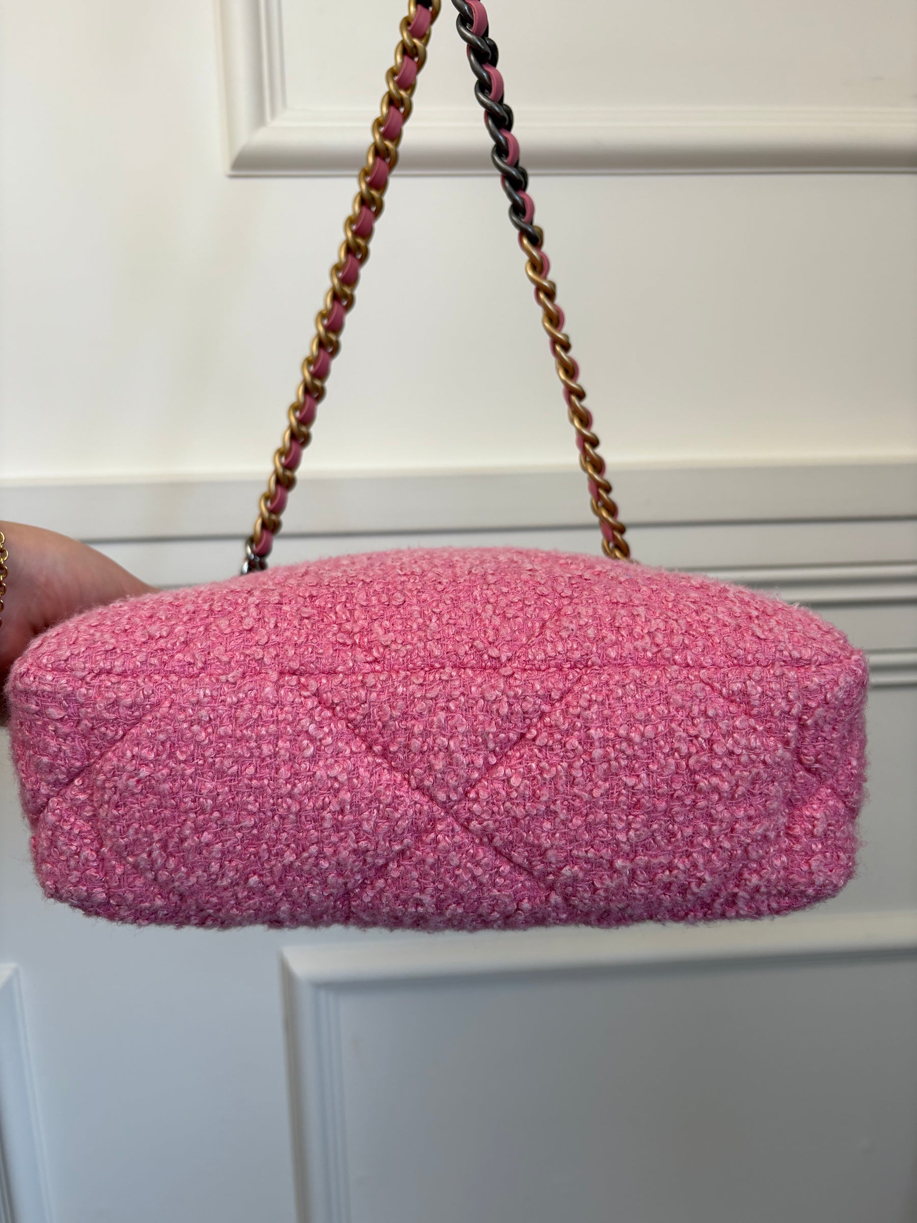 Chanel Pink Tweed Boucle 19 Bag