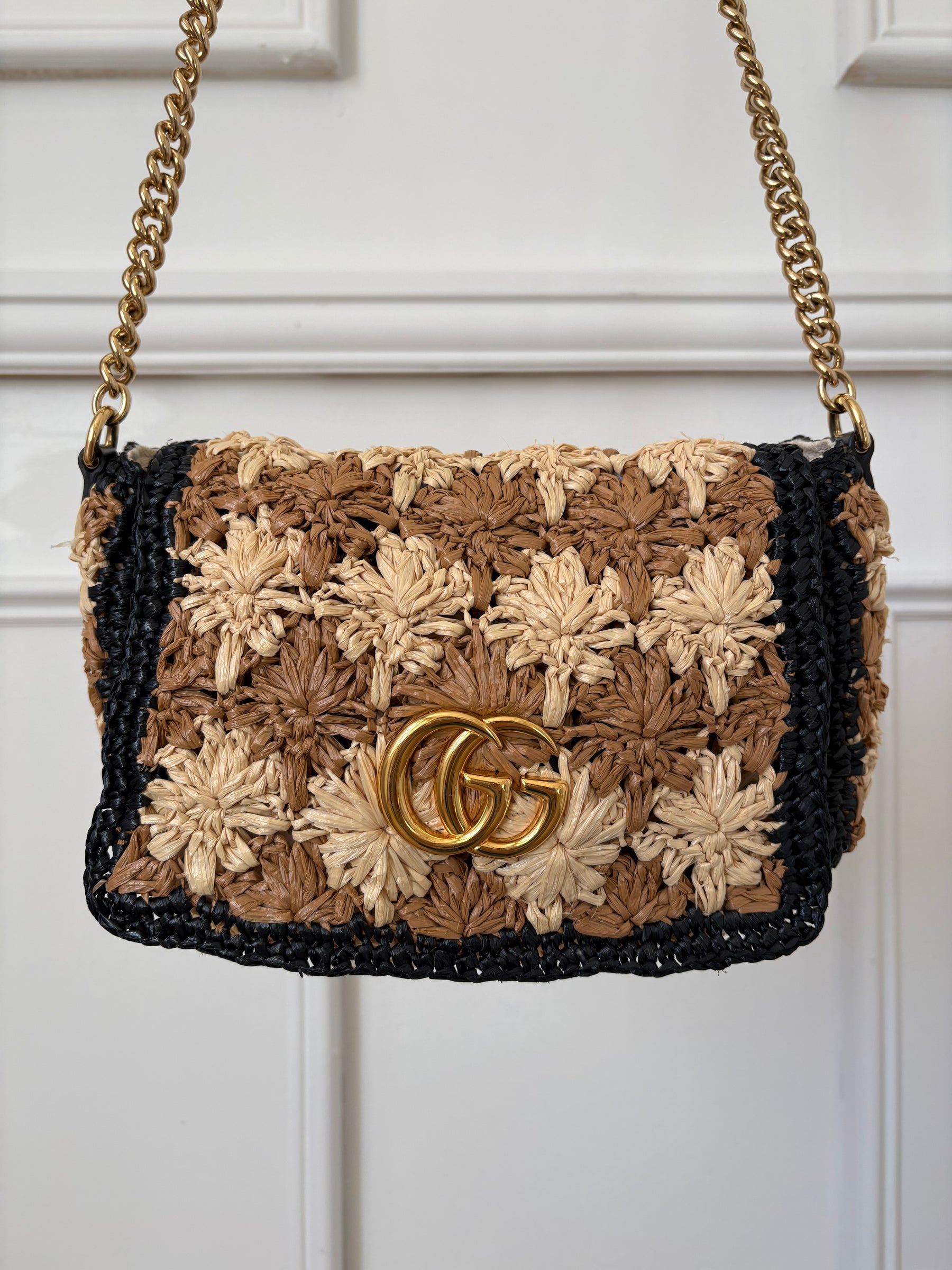 Gucci GG Marmont Raffia Shoulder Bag