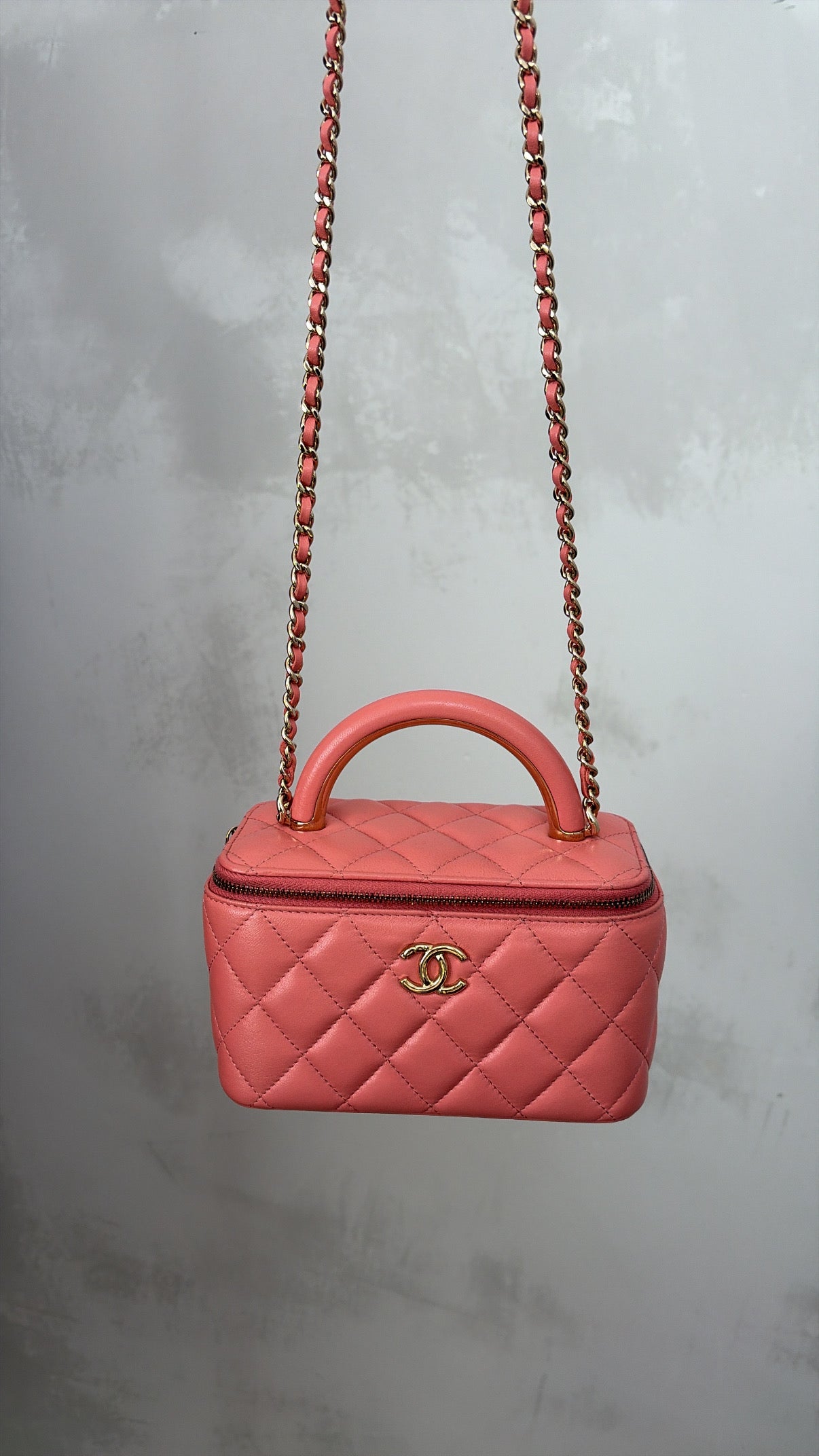 Chanel Coral Lambskin Leather Top Handle Vanity