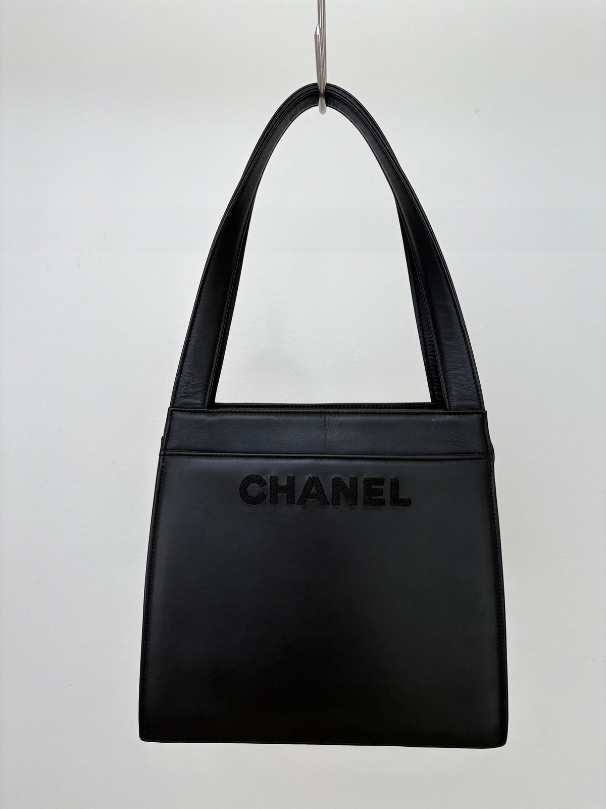 Chanel Black Leather Logo Top Handle Shoulder Bag
