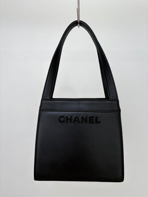Chanel Black Leather Logo Top Handle Shoulder Bag