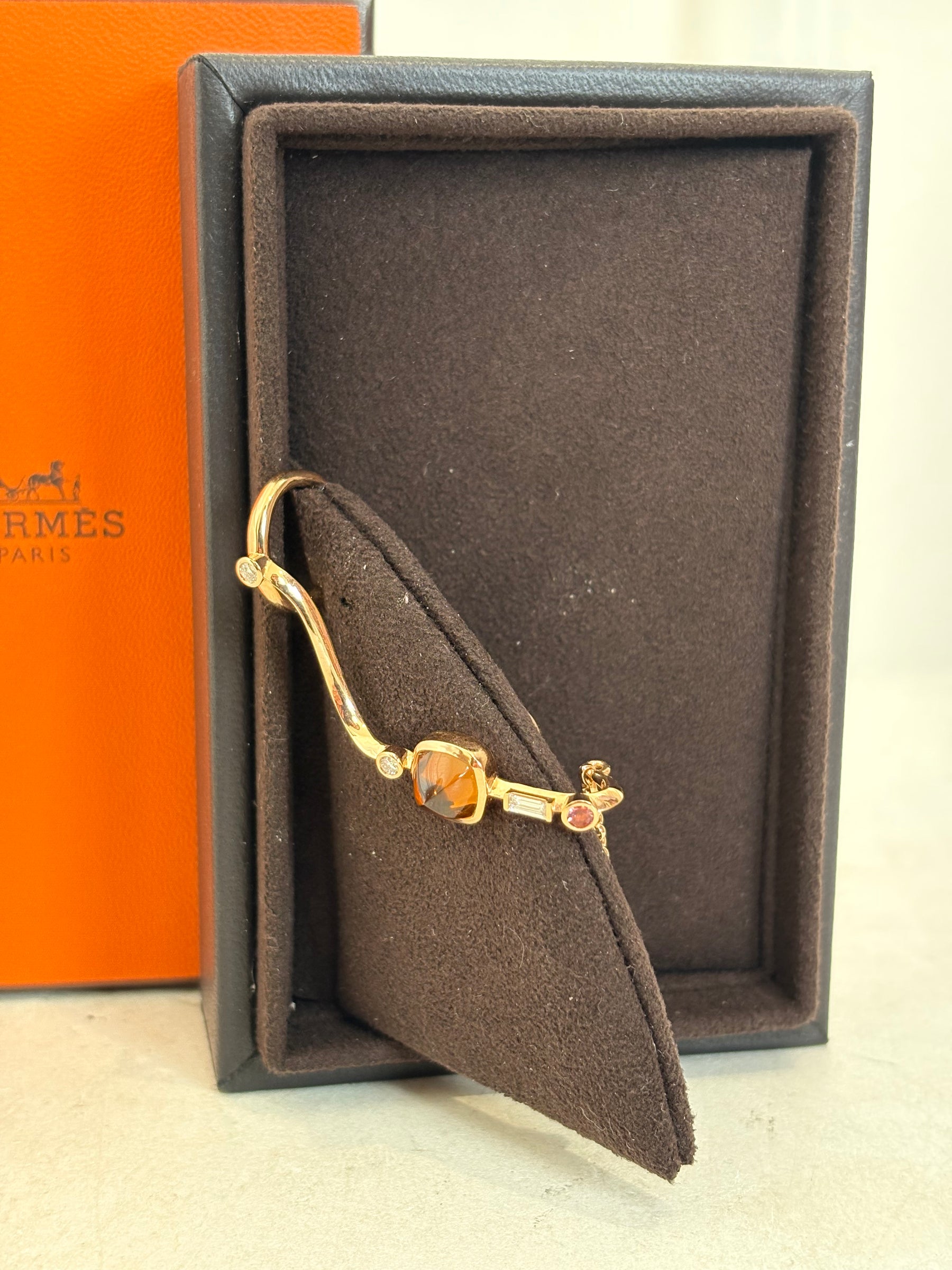 Hermès Rose Gold, Diamond and Tourmaline and Planètes & Météores left single dangle earring