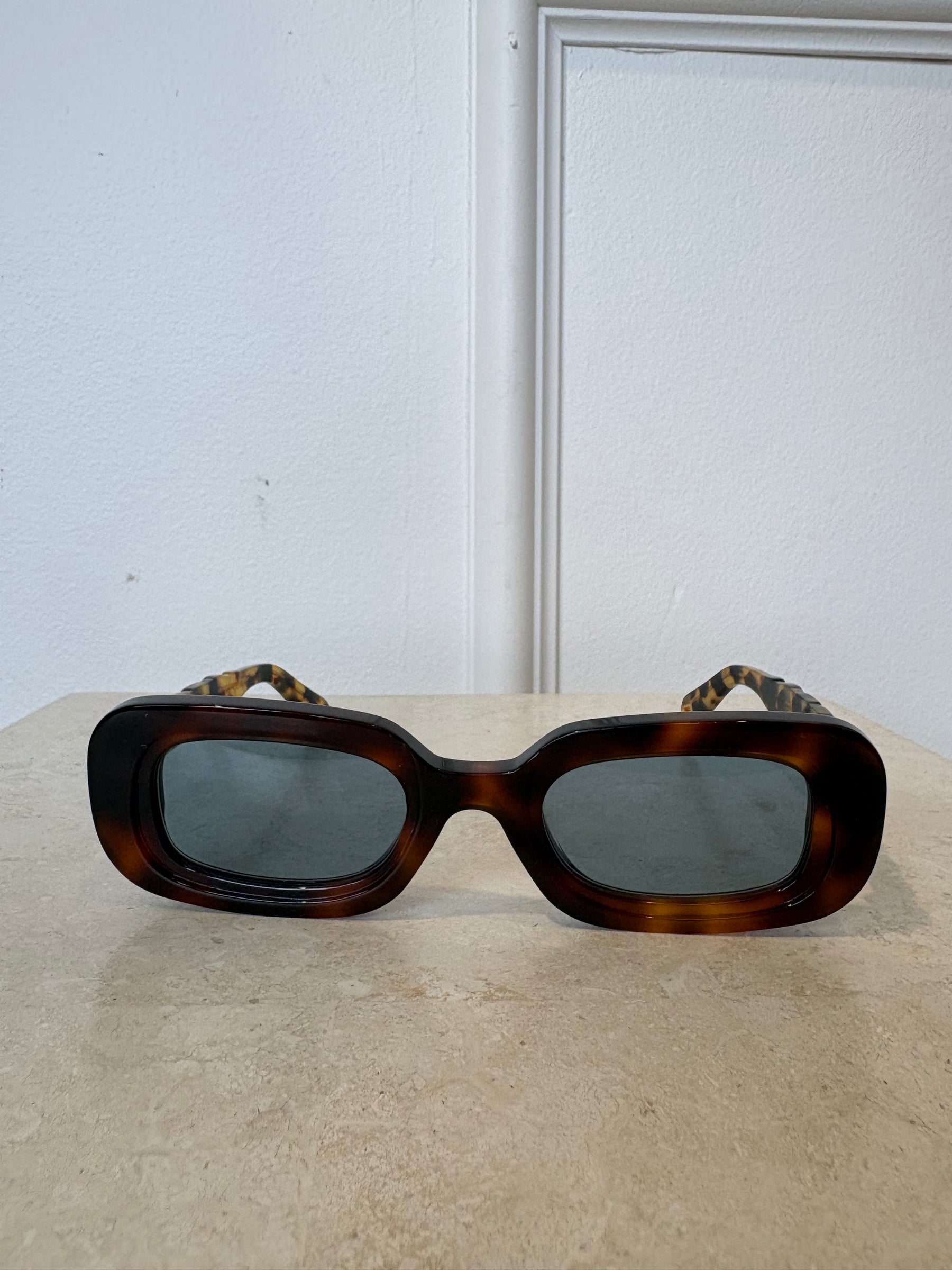 Lucy Folk Draa Embossed Rectangular Sunglasses Brown