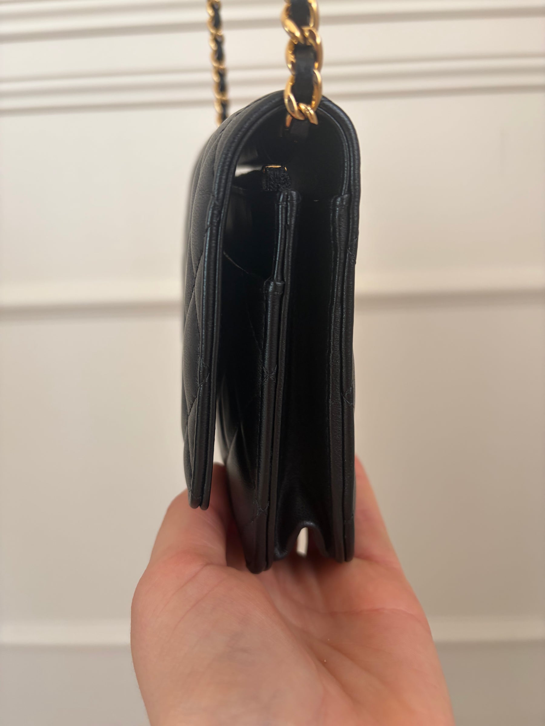 Chanel Black Lambskin Leather Wallet on Chain with Gold Hardware