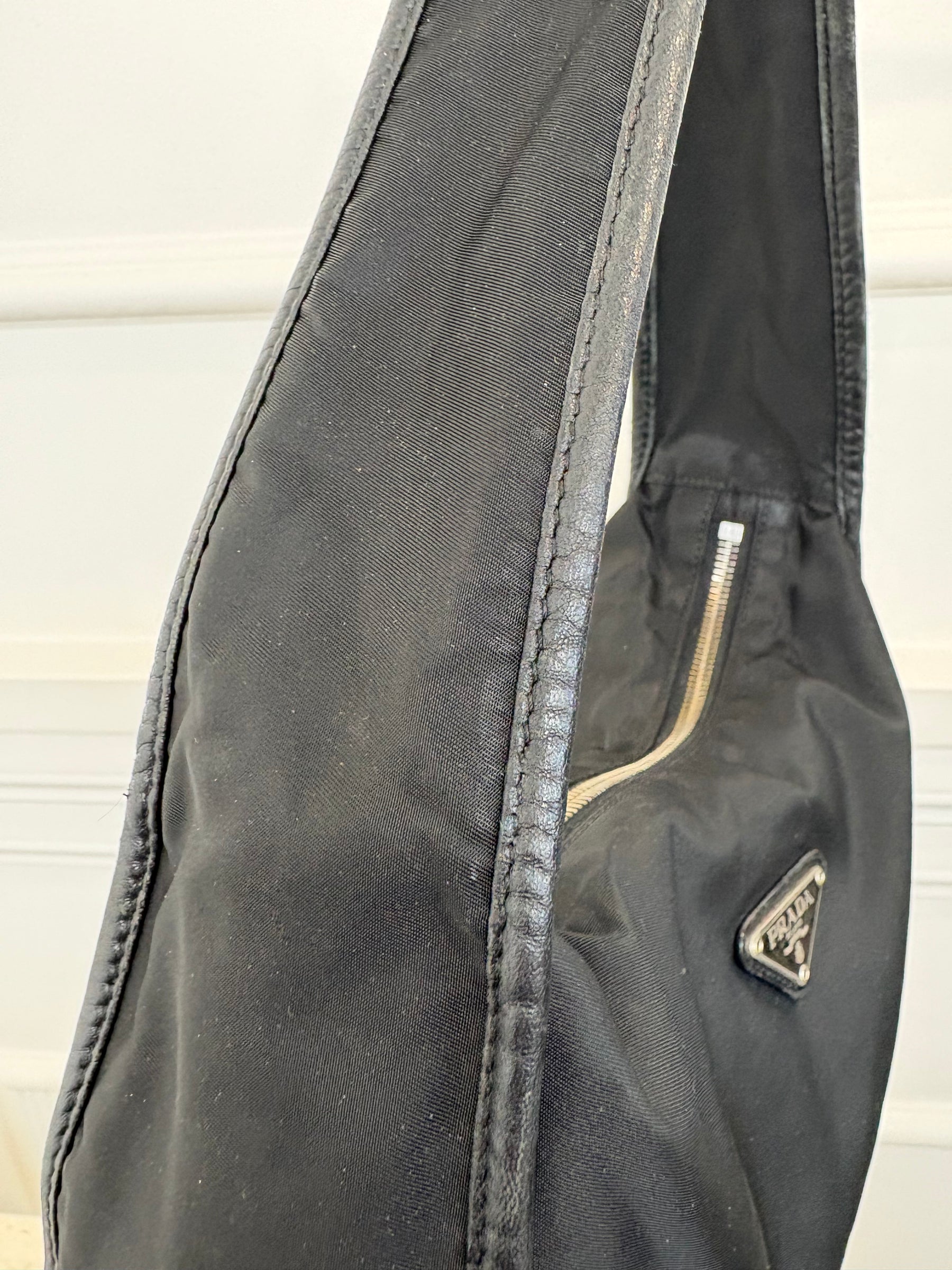 Prada Black Nylon Leather Trimmed Shoulder Bag