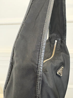 Prada Black Nylon Leather Trimmed Shoulder Bag