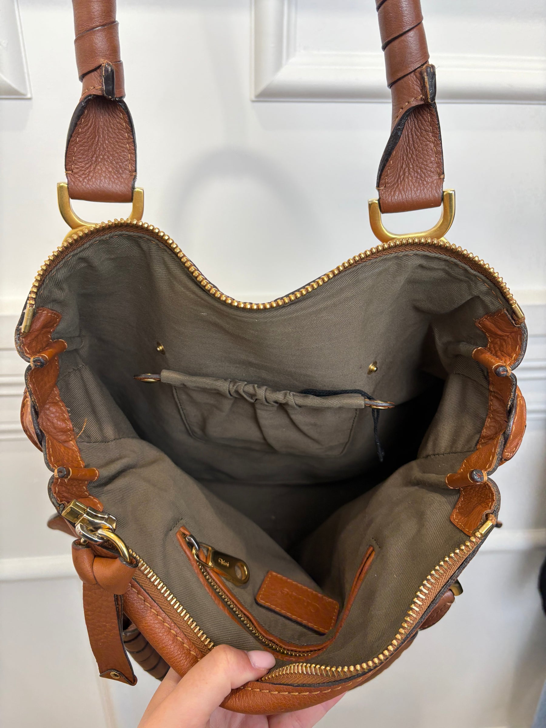 Chloé Tan Grained Leather Marcie Double Carry Bag