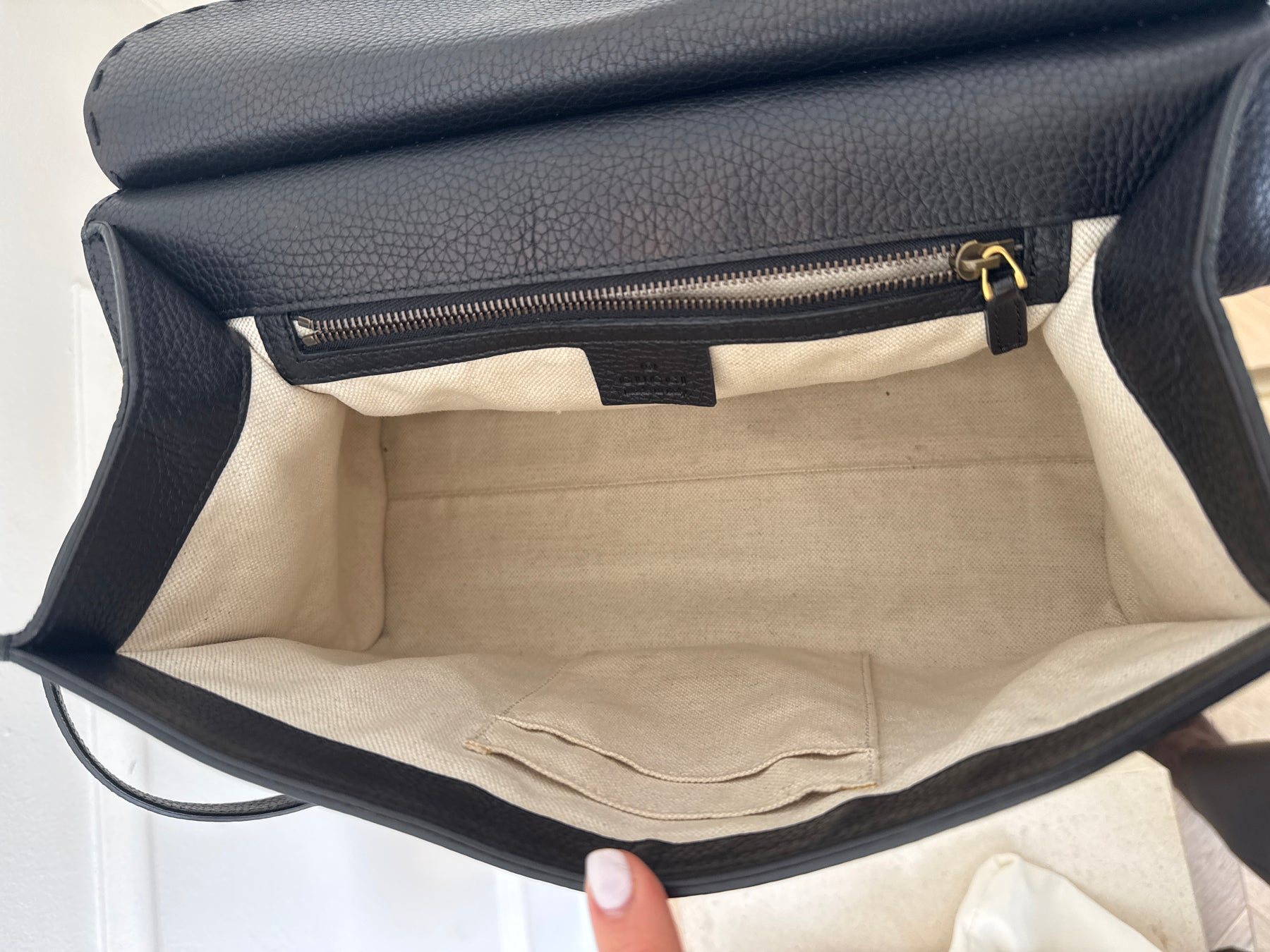 Gucci GG Marmont  Small Top Handle Bag In Black Grain Leather