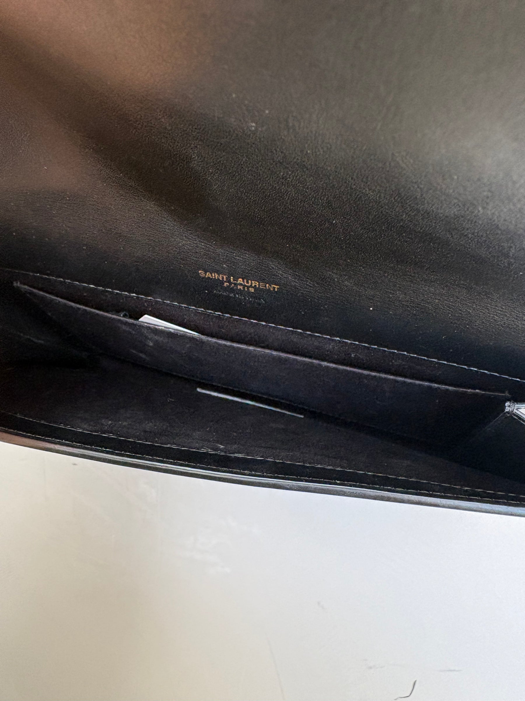 Saint Laurent Black Patent and White Leather Logo Wristlet Clutch